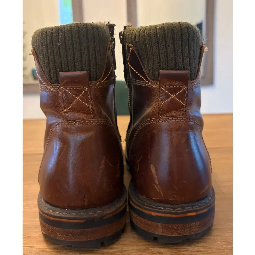 Crevo Camden Men’s Chestnut Brown Leather Cap Toe Combat Boots Size 9